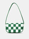 Women Faux Leather Fashion Lattice Pattern Color Matching Crossbody Bag Shoulder Bag - Green+White