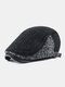 Men Knitted Patchwork Color-match Casual Warmth Beret Flat Cap - Black