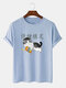 Mens Funny Cat Character Print Cotton Short Sleeve T-Shirts - Blue