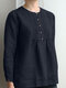 Solid Button Front Pleated Long Sleeve Casual Blouse - أزرق