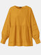 Solid Color O-neck Patchwork Long Sleeve Casual Blouse For Women - Yellow