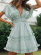 Solid Tiered Lace Stitch Deep V-neck Open Back Tie Sexy Dress - Light Blue
