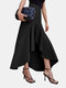 Women Fishtail Solid Color Patchwork High Waist Skirt - Black