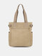 Women Canvas Brief Large Capacity Handbag Daily Light Weight Casual Shoulder Bag - Khaki