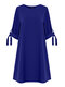 Women Solid Color Crew Neck Tie Sleeve Casual Dress - Royal