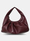 Women PU Leather Large Capacity Shoulder Bag Handbag Tote Cloud Bag Ruched Bag - Wine Red