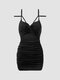 Solid Open Back Cut Out Ruched Twisted Mini Sexy Dress - Black