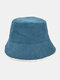 Unisex Lambswool Corduroy Patchwork Solid Color Double-sided Wearable All-match Warmth Sunshade Bucket Hat - Blue