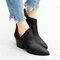 Plus Size Women Pointed Toe Serpentine Chunky Heel Short Boots - Black