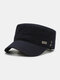 Men Cotton Metal Badge Decor Fashion Outdoor Military Hat Flat Hat Peaked Cap - Navy