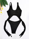 Women Contrast Color Patchwork Tassel Wireless Cut Out Beach Swimwear One Piece - Black