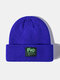 Unisex Solid Knitted Jacquard Letters Patch All-match Warmth Brimless Beanie Hat - Royal Blue
