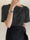 Solid Asymmetrical Neck Twisted Short Sleeve Casual Blouse - Black