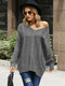 Solid Drop Shoulder Loose Long Sleeve V-neck Sweater - Gray