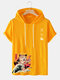 Mens Sushi Cat Graphic Japanese Style Short Sleeve Hooded T-Shirts - Yellow