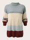 Plus Size Contrast Color Half-collar Lantern Sleeve Sweater - Gray