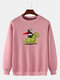 Mens Panda Dinosaur Print Crew Neck Cotton Drop Shoulder Sweatshirts - Pink