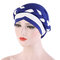 Chiffon Cow Louver Beanie Fold Hat Soft Adjustable Headdress Headscarf - Navy