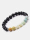 1/2 Pcs Vintage Classic Wooden Bead Frosted Natural Stone Combination Bracelet Personality Hand Braided Bracelet - #07