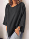 Blusa feminina casual de algodão com gola redonda e manga comprida - cinzento