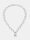 Vintage Alloy Exaggerated Thick Chain Multi-layer Geometric Lock-shaped Love Necklace - #03