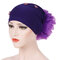 Women Pan Flower Hat Oversized With Flower Headscarf Beanies Hat Solid Color Beaded  Cotton Cap - Purple