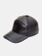 Men Cow Leather Lacquered Solid Color Patchwork Dome Outdoor Sunshade Windproof Driving Hat Baseball Cap - Black