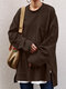 Sudadera informal holgada de manga larga con bolsillo en el dobladillo de color liso para Mujer - café