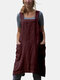 Solid Color Linen Square Neck Cross Back Apron Anti-fouling Kitchen Cooking Garden Vest Apron - Wine Red
