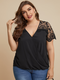 Lace Patchwork V-neck Short Sleeve Plus Size Blouse for Women - Black