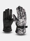 Men Cotton Dacron Thicken Plus Velvet Letter Camo Pattern Full-finger Warmth Outdoor Skiing Riding Gloves - Camouflage Gray