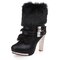 Buckle Furry High Heel Bling Boots - Black