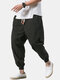 Mens Cotton Linen Oriental Style Comfortable Loose Track Pants - Black