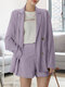 Solid Long Sleeve Button Front Pocket Two Pieces Suit - Purple