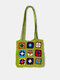 JOSEKO Women's Plush Handwoven Ethnic Mixed Floral Pattern Shoulder Bag Fashion Multifunctional Tote Bag - Green