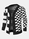 Mens Checkered Button Front V-Neck Preppy Loose Knitted Cardigans - Black