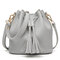 Women PU Leather Vintage Tassel Bucket Bags Mini Crossbody Bags - Gray