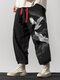 Einfarbige Herren-Hosen im japanischen Stil mit Kranich-Print, lockere Hose für den Winter - Schwarz