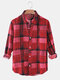 Mens Plaid Print Casual Loose Design Lapel Collar Long Sleeve Shirts - Red