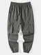 Mens Solid Color Seam Detail Cotton Loose Drawstring Cargo Pants - Dark Gray