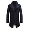 Winter Warm Gentlemanlike Woolen Trench Coat Turndown Collar Slim Fit Coat for Men - Navy