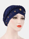 Women Cotton Multi Color Solid Casual Sunshade Rivet Decor Side Braid Baotou Hats Beanie Hats - Navy