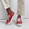Large Size Lace Up Front Wide Fit Tie Dye Casual Skate Shoes for Women - Red