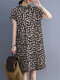 Allover Geo Print Lapel Dual Pocket Short Sleeve Dress - Khaki