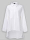 Casual Solid Color Front Button Long Sleeve Asymmetrical Blouse - White