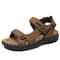 Men Outdoor Slip Resistant Hook Loop Cowhide Leather Sandals - Brown