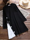 Side Button Patchwork Long Sleeve Women Casual Dress - Black