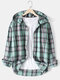 Mens Plaid Cotton Relaxed Fit Long Sleeve Drawstring Hooded Shirts - Green