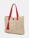 Women Straw Beach Tassel Handbag Shoulder Bag Tote - Red