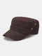 Men Washed Cotton Solid Color Rivets Sunshade Casual Military Hat Flat Cap - Coffee